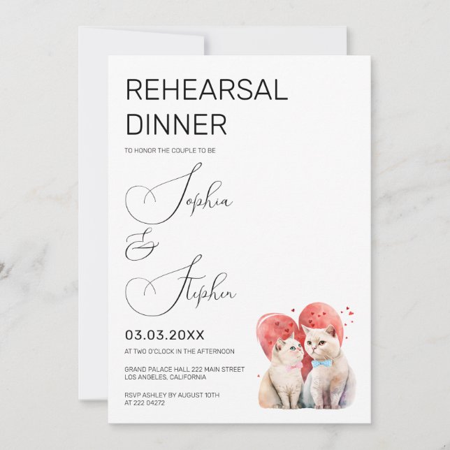 Minimalism with a Cats  Rehearsal   Invitation (Front)