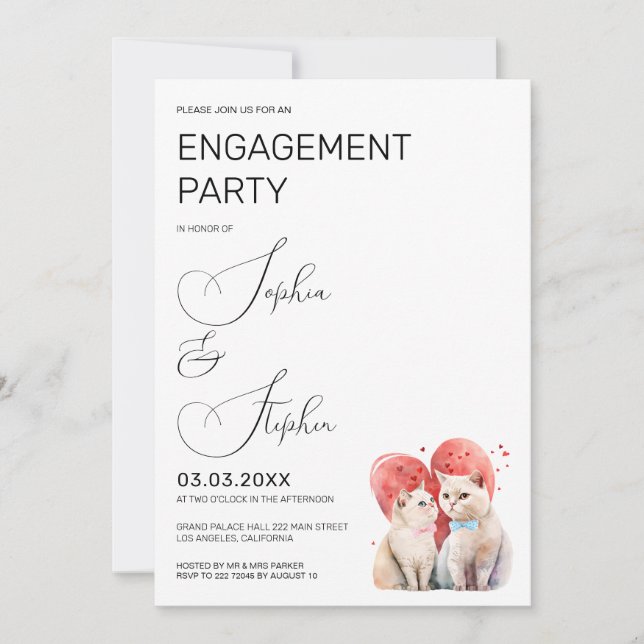 Minimalism with a Cats Wedding Engagement Invitation (Front)