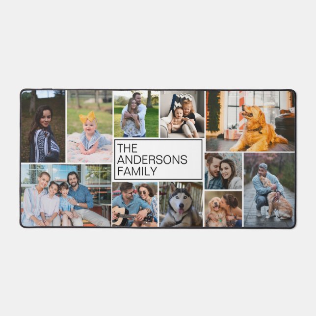 Minimalist 11 Photo Collage Simple White Desk Mat (Front)