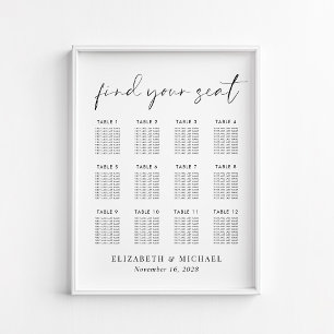 Minimalist 12 Table Wedding Seating Chart