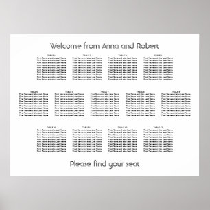 Minimalist 13 Table Wedding Seating Chart