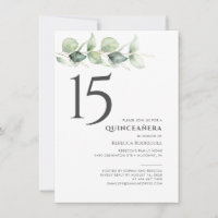 Minimalist 15th Birthday Eucalyptus Quinceanera