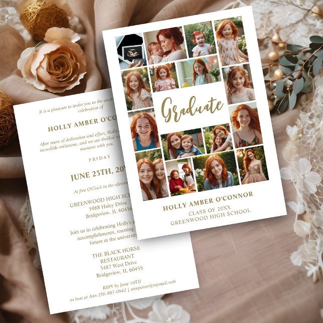 Minimalist 16 Photos Time Life Graduate Collage Invitation (Minimalist 16 Photos Time Life Graduate Collage Invitation Card. )