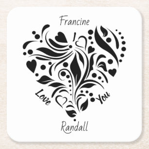 Minimalist-1 B&W Abstract Heart Design  Square Paper Coaster