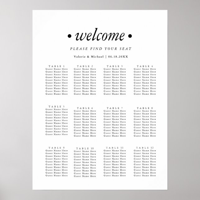 Minimalist-1 B&W Wedding Seating Chart (Front)
