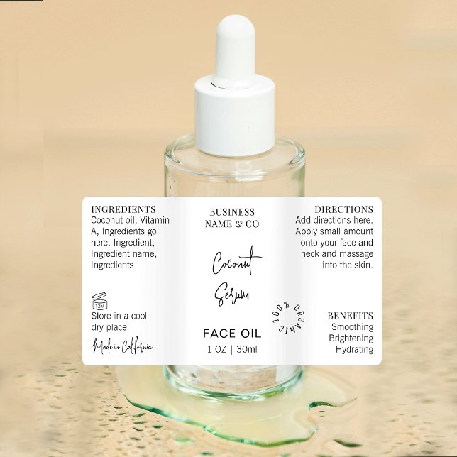 Minimalist 1 OZ Cosmetic Bottle Waterproof Product (Minimalist small dropper bottle waterproof label design with fully editable text, colors and layout)