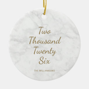 Minimalist 2021 Modern Grey Marble Personalised  Ceramic Tree Decoration