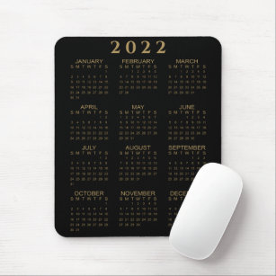 Minimalist 2022 Calendar Black and Gold Mouse Pad