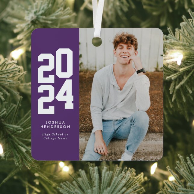 Minimalist 2024 Purple White Photo Graduate Metal Tree Decoration (Insitu)