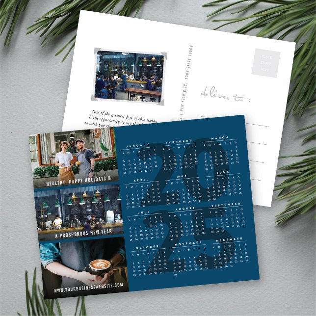 Minimalist 2025 Calendar Blue New Year 3 Photo Holiday Postcard (Minimalist 2025 Calendar Blue New Year 3 Photo Holiday Postcard @ fat_fa_tin)