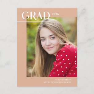 Minimalist 2025 Grad Peach Photo Graduation Party Postcard