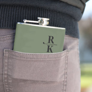 Minimalist 2-letters Black Monogram greenish Hip Flask