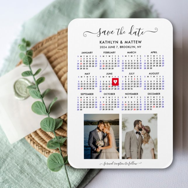 Minimalist 2 Photo 2024 Calendar Save the Date Magnet (Creator Uploaded)