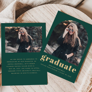 Minimalist 2-Photo Arch Green Gold Graduation Announcement