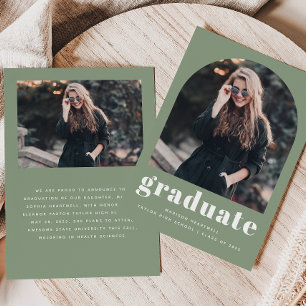 Minimalist 2-Photo Arch Sage Green Graduation Announcement