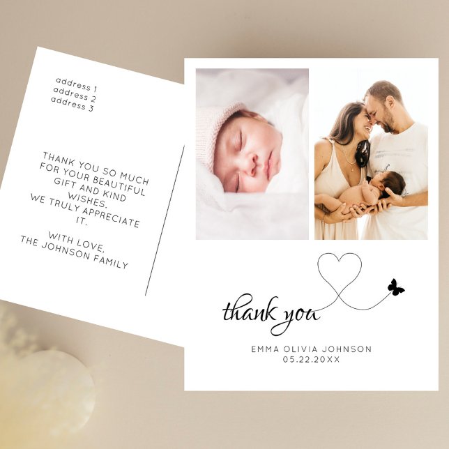 Minimalist 2 Photo Baby Shower Thank You Postcard (Creator Uploaded)