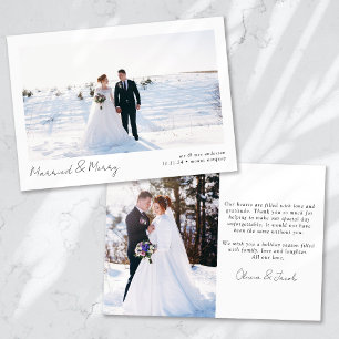 Minimalist 2 Photo Calligraphy Married & Merry Holiday Card
