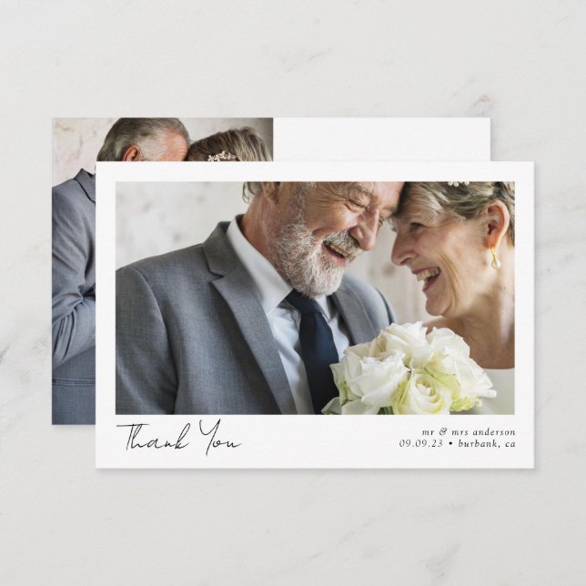 Minimalist 2 Photo Calligraphy Vow Renewal Thank You Card (Front/Back)