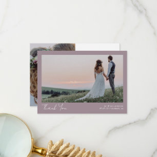 Minimalist 2 Photo Calligraphy Wedding  Thank You Card