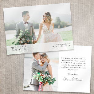 Minimalist 2 Photo Calligraphy Wedding  Thank You Card