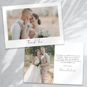Minimalist 2 Photo Calligraphy Wedding  Thank You Card