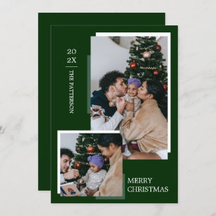 Minimalist 2 Photo Dark Green Christmas Holiday Card