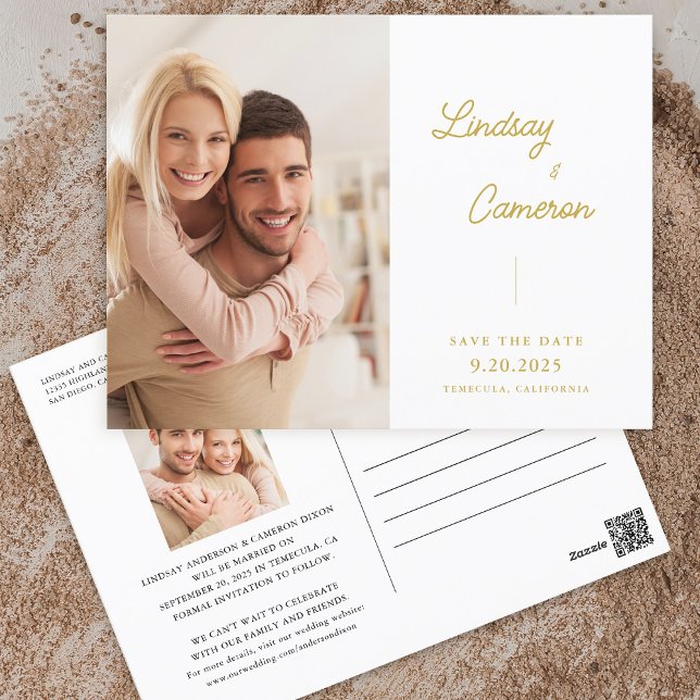 Minimalist 2 Photo Gold Script Save The Date (Creator Uploaded)