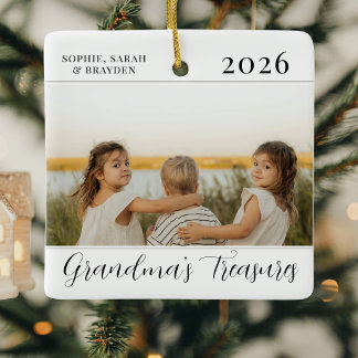 Minimalist 2 Photo Grandma Christmas Gift Ceramic Ornament