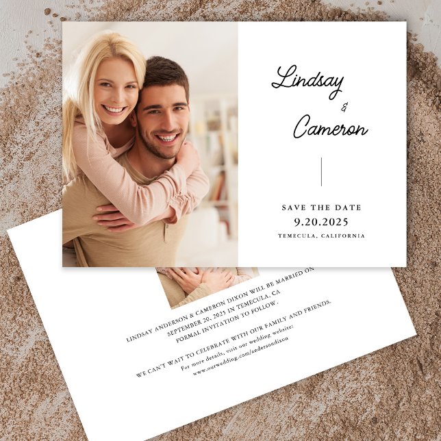 Minimalist 2 Photo Modern Script Save The Date (Creator Uploaded)