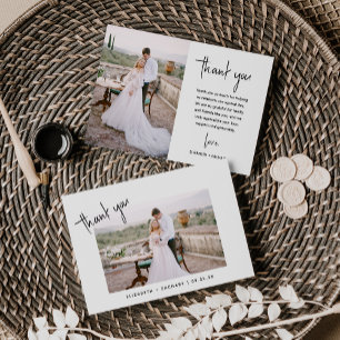 Minimalist 2-Photo Modern Script Wedding Thank You Card