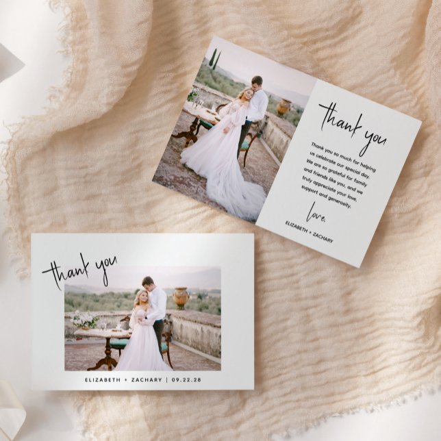 Minimalist 2-Photo Modern Script Wedding Thank You Card (Creator Uploaded)