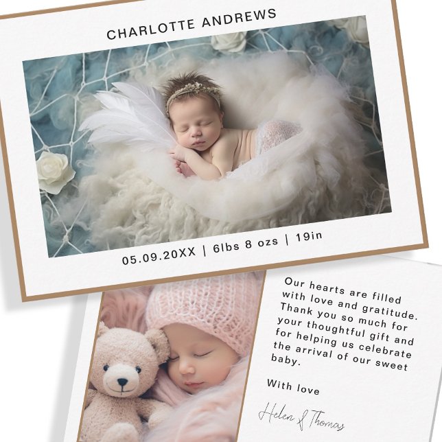 Minimalist 2 Photo New Baby Thank You Card (Creator Uploaded)