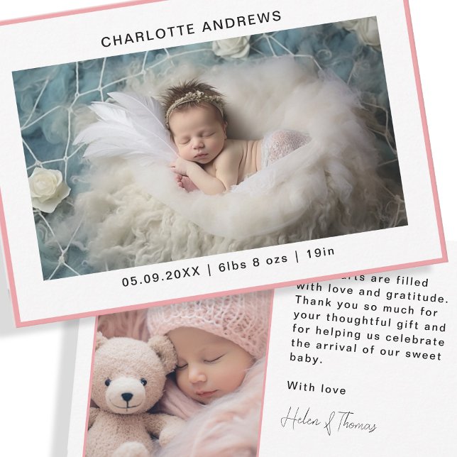 Minimalist 2 Photo New Baby Thank You Card (Creator Uploaded)