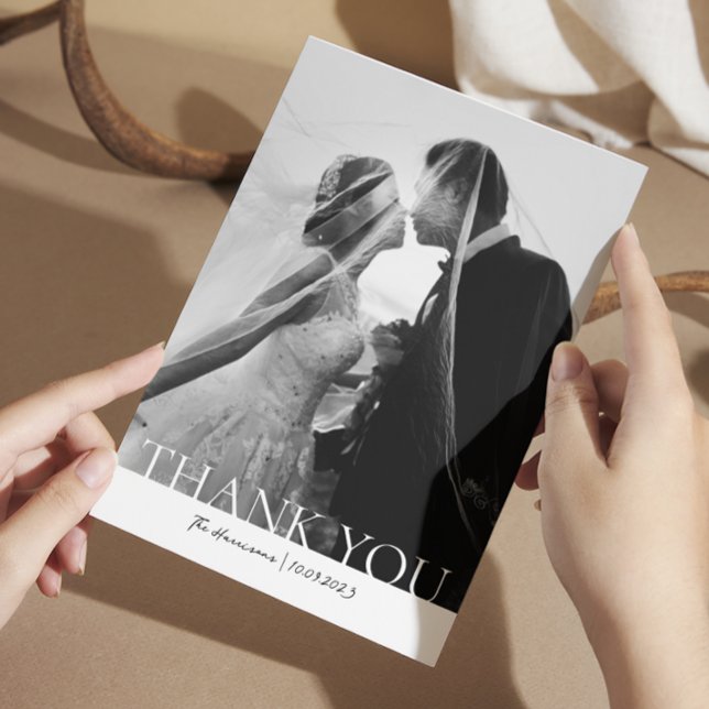 Minimalist 2 Photo Simple Wedding Thank You Card  (minimalist wedding thank you cards )