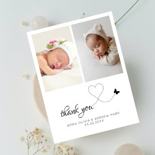 Minimalist 2 Photo Twins Baby Shower Thank You Postcard