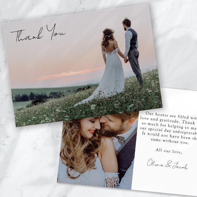 Minimalist 2 Photo Wedding Calligraphy Thank You Card (Creator Uploaded)