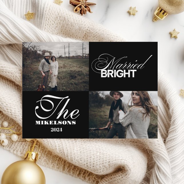 Minimalist 2 Photos Married and Bright  Holiday Card (Creator Uploaded)