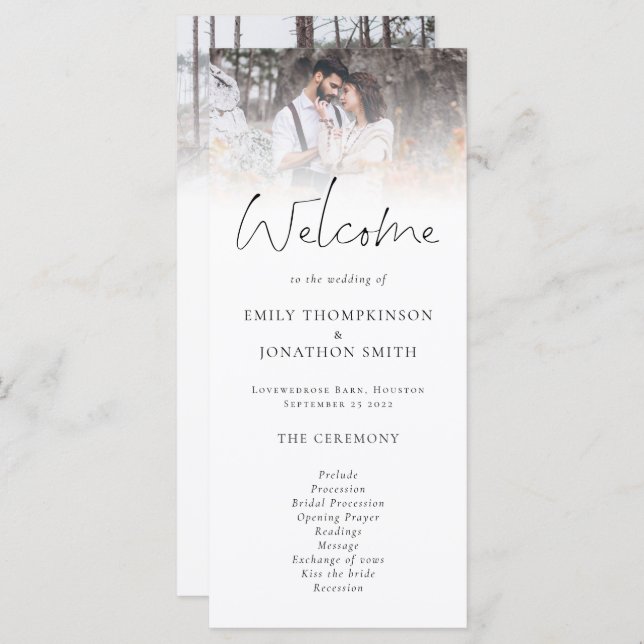 Minimalist 2 Photos Overlay Script Wedding Programme (Front/Back)