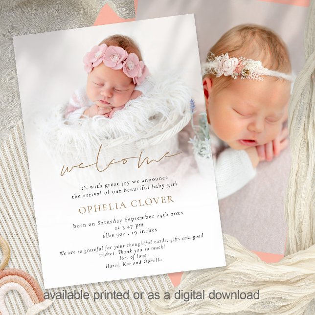 Minimalist 2 Photos Overlay Welcome Birth Announcement (Creator Uploaded)