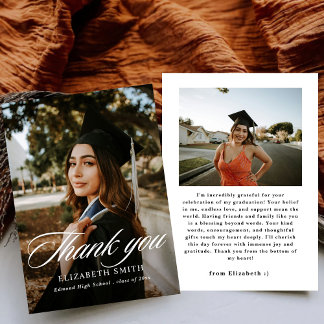 Minimalist 2 Photos Script Graduation 2024 Thank You Card