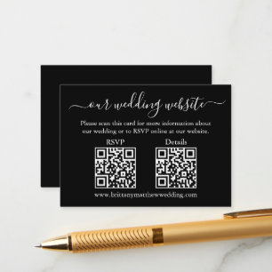 Minimalist 2 QR Wedding RSVP Details Black Enclosure Card