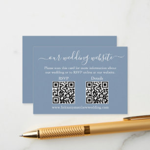 Minimalist 2 QR Wedding RSVP Details Dusty Blue Enclosure Card