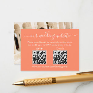 Minimalist 2 QR Wedding RSVP Details Photo Coral Enclosure Card