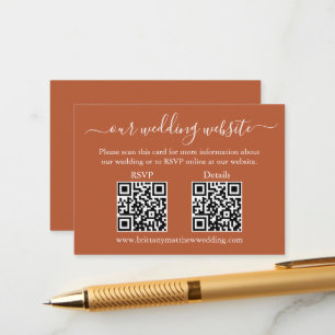Minimalist 2 QR Wedding RSVP Details Terracotta Enclosure Card