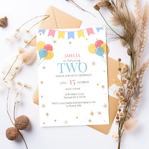 Minimalist 2nd Birthday Invitation with Balloons 