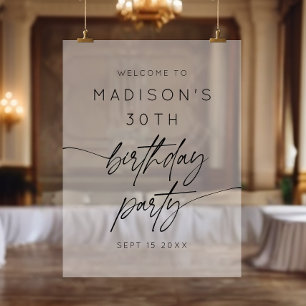 Minimalist 30th Birthday Party Frosted Welcome Acrylic Sign