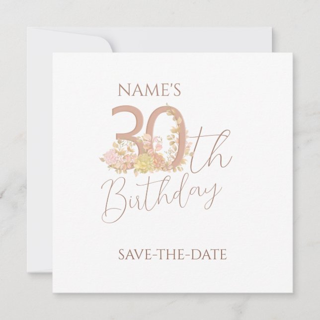 Minimalist 30th Birthday Save the Date  Floral  (Front)