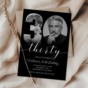 Minimalist 30th Birthday Thirty Photo Invitation