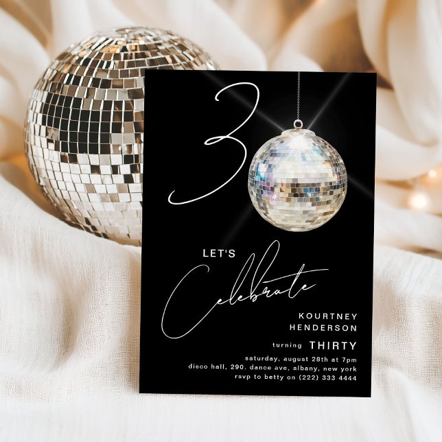 Minimalist 30th Disco Ball Birthday Party Invitation (Creator Uploaded)
