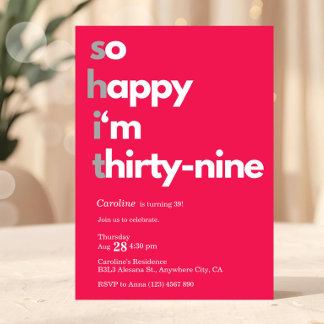 Minimalist 39th Birthday Invitation Modern 39